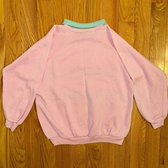 Vintage Gitano Collared Sweatshirt Teddy Bear Hearts Nordic Print M pink 80s - Picture 6 of 7